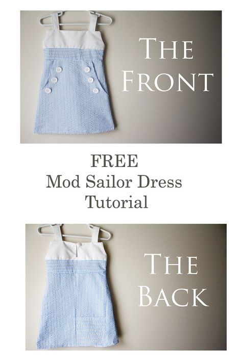 FREE Mod Sailor Dress Tutorial. Not only is the tutorial FREE, but it also fits any size! The result is a classic and timeless favorite style that goes well with all kinds of accessories. Once made it is very easy to dress and undress, and is perfect for hot summer days, and especially for going on vacation. #SewModernKids #SewingForKids #KidsSewingPattern #SewingForFree #FreeSewingPattern #DressSewingPattern #GirlsDressSewingTutorial Free Kids Sewing Patterns, Kids Sewing Patterns, Sassy Dress, Dress Sewing Tutorials, Girls Dress Sewing Patterns, Dress Tutorial, Sewing Projects Clothes, Sewing Patterns Girls, Dress Tutorials