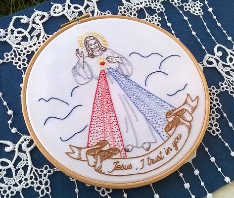 Hand Embroidery Pattern Pdf the Divine Mercy Catholic - Etsy Australia Catholic Embroidery, Saint Faustina, Divine Mercy Sunday, The Divine Mercy, Christian Embroidery, Digital Embroidery Patterns, Traditional Embroidery, Diy Embroidery Patterns, Dmc Embroidery Floss