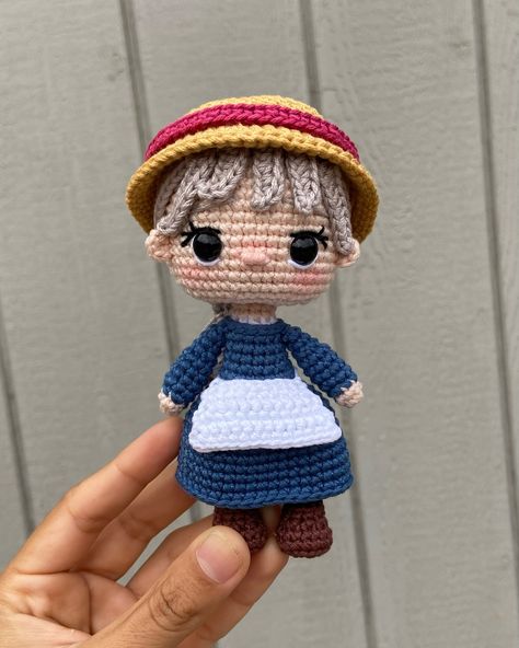 Sophie from Howl’s moving castle 🩵 This was a pattern test for @niegurumi Thank you so much for choosing me! I had so much fun crocheting this beautiful pattern 🫶🏼 . Pattern coming soon 😁 . . 🏷️ #studioghiblifanart #studioghibli #howlsmovingcastle #calcifer #animefan #animefanart #anime #studioghiblifan #crochetpattern #crochetpatterntester Calcifer Crochet Pattern, Howls Moving Castle Crochet, Calcifer Crochet, Sophie Howls Moving Castle, Sophie Howl's Moving Castle, Studio Ghibli Fanart, Choosing Me, Howls Moving Castle, A Pattern