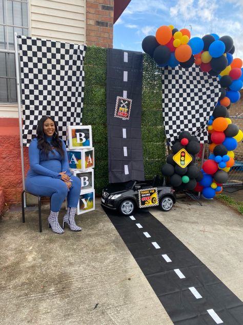 Race Car Diy Decorations, Fast And Furious Baby Shower Theme, Cars Themed Baby Shower Ideas, Car Theme Gender Reveal, Monster Truck Baby Shower Theme, Race Car Theme Baby Shower Ideas, Cars Theme Baby Shower Boys, Nascar Baby Shower Ideas, Hot Wheels Baby Shower Theme