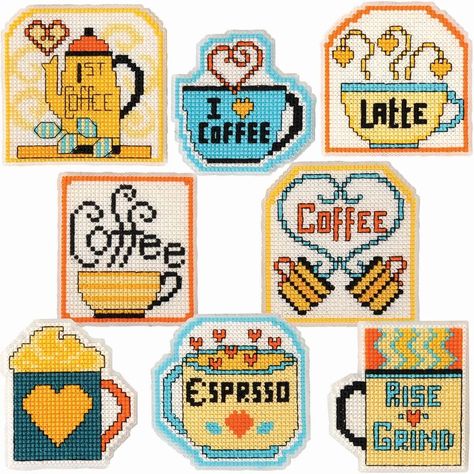 Herrschners® Coffee & Tea Magnets Counted Cross-Stitch Kit Dainty Designs, Everything Cross Stitch, Cross Stitch Sea, Cross Stitch Projects Ideas, Rise And Grind, Heart Coffee, Cross Stitch Kitchen, Coffee Drinker, Tea Design