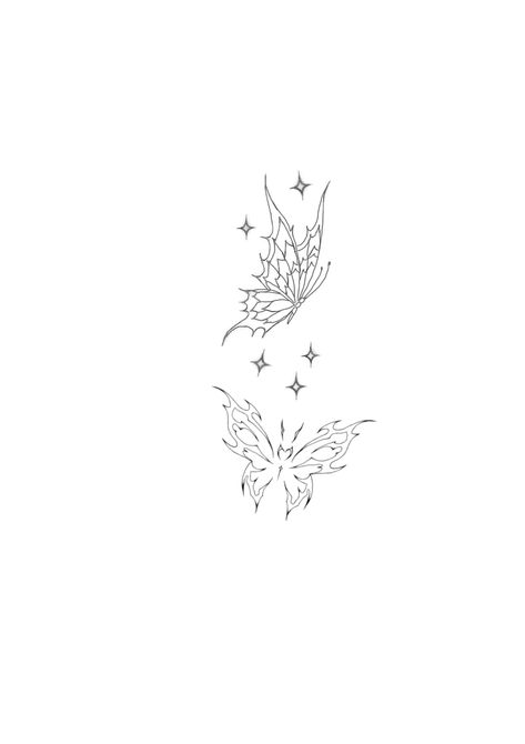 Butterfly Tattoo Nape, Stars And Butterfly Tattoos, Butterfly With Stars Tattoo, Medium Size Tattoos, Nape Tattoo, Small Pretty Tattoos, Discreet Tattoos, Tat Ideas, Star Tattoos