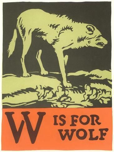 size: 12x9in Art Print: W is for Wolf : Wolf Art Print, Wolf Poster, Bar In Casa, Fall Graphic, She Wolf, Alphabet Print, Childrens Room Decor, Wolf Art, Vintage Advertisement