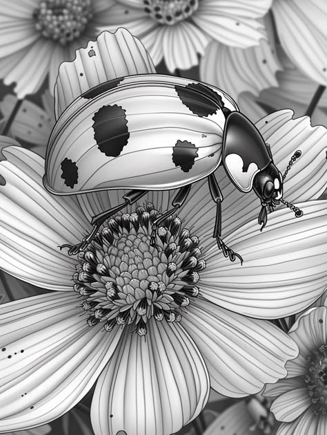 Ladybug Coloring Pages for Adults Ladybug Coloring Pages, Greyscale Coloring Pages, Ladybug Drawing, Ladybug Coloring Page, Artist Things, Beautiful Gardens Landscape, Colouring Pages For Adults, Inspirational Digital Art, Adult Coloring Books Printables