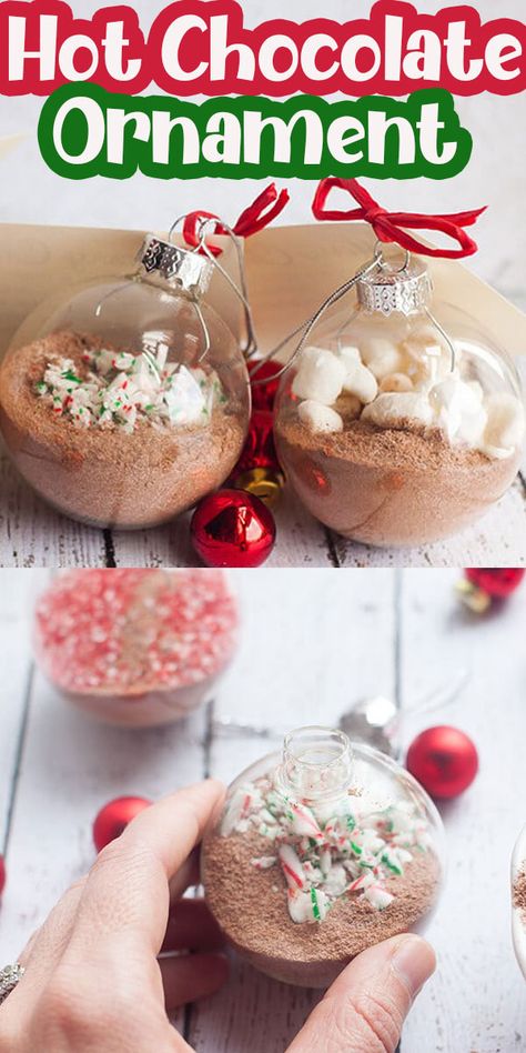 Hot Chocolate Balls Christmas, Make Your Own Hot Chocolate Gifts, Hot Chocolate Teacher Gift, Fillable Ornament Ideas Gifts, Gifting Hot Chocolate, Hot Chocolate Gifts For Kids, Hot Chocolate Christmas Ornaments Diy, Diy Hot Chocolate Ornaments, Hot Chocolate Gifts Diy