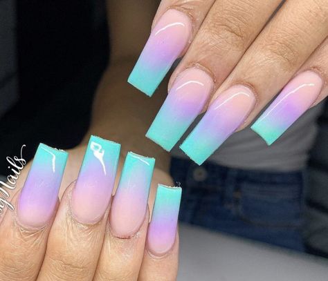 Sky Blue And Purple Nails, Purple Blue Ombre, Blue Ombre Nails, Purple Ombre Nails, Sunset Nails, Baby Blue Nails, Purple Acrylic Nails, Blue Nail Designs, Drip Nails