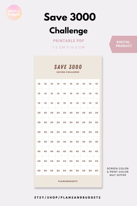 Save 3000 Savings Challenge 3000 Savings Challenge, Save 3000, Savings Challenges, Saving Challenge, Money Saving Challenge, Budget Planning, Savings Challenge, Money Saving, Etsy Printables