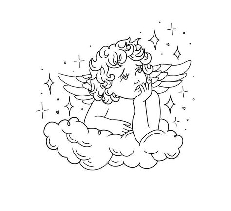 my angel in 2022 | Line art tattoos, Simplistic tattoos, Cute tattoos Cherub Line Drawing, Cupid Aesthetic Drawing, 222 Tattoo Stencil, Cherub Drawing Tattoo, Angel Line Art Tattoo, Tattoo Ideas Outline, Little Angel Tattoo, Angel Line Art, Cherub Drawing