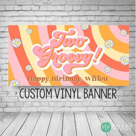 This personalized groovy birthday banner is perfect for celebrating your Hippie Birthday party! Groovy One Highchair Banner, Groovy Backdrop, Two Groovy Sign, Groovy Banner, Groovy Birthday Signs, Hippie Themed Birthday Party Amazon.com, Two Groovy Birthday, Banner Flower, Hippie Birthday Party