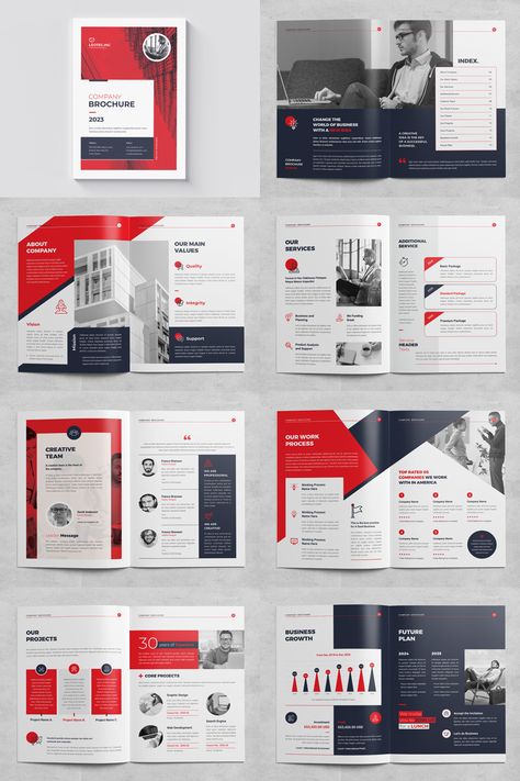 This 16 Pages Brochure Template can be used for any business or other Projects. All fonts, shapes, and other elements are very easy to customize with Adobe InDesign and Adobe Photoshop. #brochure #template #booklet #catalog #magazine #business Brochure Page Design, Background A4, Magazine Business, Business Brochure, All Fonts, Adobe Indesign, Brochure Template, A4 Size, Adobe Photoshop