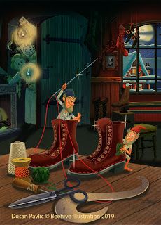 Dusan Pavlic's Illustrations: The Elves and The Shoemaker#Beehive Illustration The Elves And The Shoemaker, Elves And The Shoemaker, Beehive Illustration, Shoe Cobbler, Realistic Cartoons, Fairytale Nursery, Fairy Tales For Kids, Grimm Fairy Tales, I Wake Up