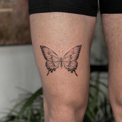 30 Awesome Butterfly Thigh Tattoo Ideas for Men & Women in 2023 Thigh Tattoo Ideas, Butterfly Thigh Tattoo, Mens Butterfly Tattoo, Thigh Tattoo Men, Places To Get Tattoos, Thigh Tattoo Designs, Omerta Tattoo, Skeleton Hand Tattoo, Tattoo Ideas For Men