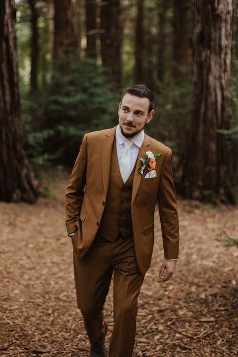 Mens Formal Suits, Unique Mens Wedding Suits, Suits Party Wear, 3 Piece Suit Wedding, Mens Wedding Suits, Party Wear Suits, Suits Groom, Forest Elopement, Fall Tones