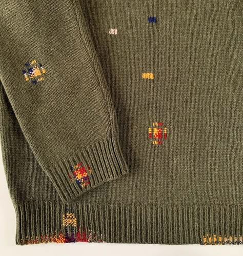 Darning Sweaters, Sweater Darning, Decorative Darning, Sweater Mending, Embroidery Darning, Swiss Darning, Darning Embroidery, Samuel Ross, Sweater Embroidery