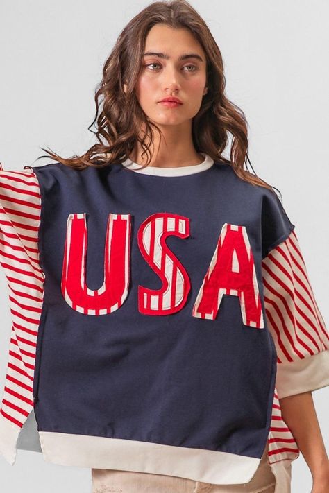 Show your American pride in style with this trendy USA Letter Patchwork T-Shirt 🇺🇸 Click the link below to buy now: https://daverrifashions.com/products/bibi-usa-letter-patchwork-contrast-short-sleeve-t-shirt Follow us on Instagram @daverrifashions #AmericanPride #PatchworkStyle #USAFashion #Fashion #WomensFashion #PlusSizeClothing #WomensClothing #ShopNow #DaverriFashions Contrast Design, Plus Jumpsuit, Patchwork Shorts, Patriotic Outfit, Cardigan Sweater Coat, Jumpsuit Shorts Rompers, American Pride, Summer Look, Plus Dresses