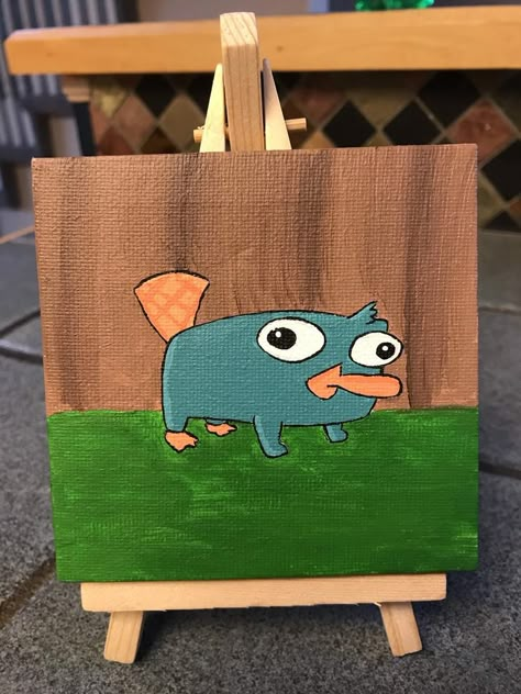 Funny Painting Idea, Disney Canvas Art, Perry The Platypus, Funny Paintings, Posca Art, Hippie Painting, Small Canvas Paintings, Canvas Drawing, Simple Canvas Paintings