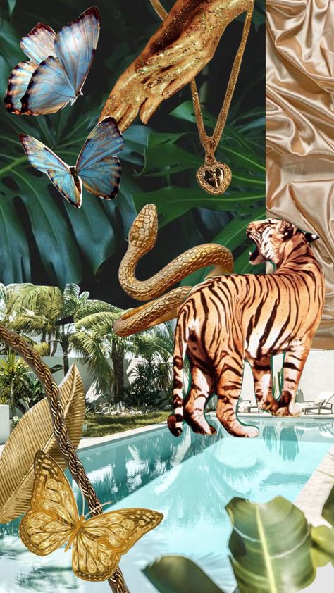 Jungle Mood Board, Jungle Vibes Aesthetic, Jungle Collage, Jungle Disco, Jungle Aesthetic, Tropical Glam, Jungle Vibes, Jungle Cat, Welcome To The Jungle