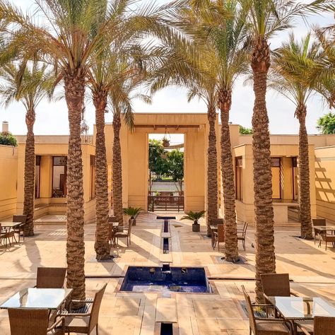 Yesterday I posted about the Hill-Top Restaurant at Cairo's Al Azhar Park. Well, at the other end of the park is the Lake Side Restaurant. It is indeed by the lake, overlooking the Citadel, but I also loved this courtyard area. The colours, the architecture and the palm trees made for a very Middle Eastern-looking scene. Oasis vibes! 🌴 (I walked through there at an in-between time and I'm not even sure they were actually open, that's why there isn't anyone there) A recommended photography st... Al Azhar, Lake Side, The Citadel, Top Restaurants, By The Lake, Love Photos, The Palm, Cairo, Middle Eastern