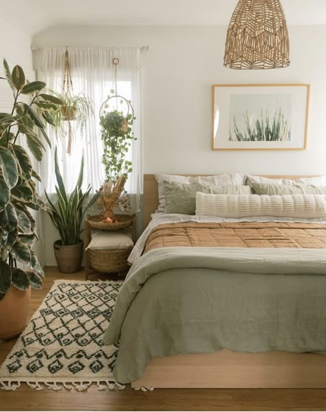 Textured Rug, Sage Green Bedroom, Warm Interior, Casa Vintage, Natural Design, Comfortable Bedroom, Apartment Decor Inspiration, Room Makeover Bedroom, Bedroom Green