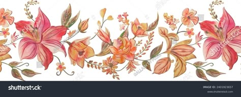 Flower Pattern Seamless White Background Stock Illustration 2401923657 | Shutterstock Flower Lace Border, Lace Border Design, Digital Flower, Channel Art, Schedule Design, Flower Lace, Flower Border, Pattern Seamless, Color Palette Generator