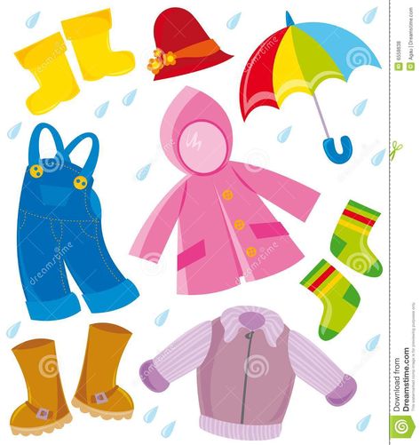 Clothes series- autumn stock vector. Illustration of drop - 6558638 Rainy Season Clothes, Weather Activities Preschool, Spring Kids, Spring Clothes, Clothes For Kids, Clothes Pictures, Autumn Clothes, Preschool Learning Activities, Clothes Set