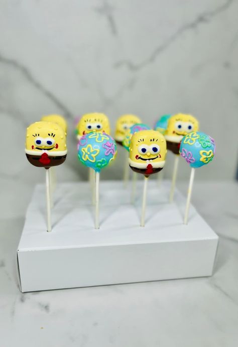 Cartoon Cake Pops, Funny Cake Pops, Character Cake Pops, Spongebob Cake Pops, Cute Cakepops, Cakepops Design, Cake Pop Decoration Ideas, Cake Pop Designs Birthday, Cute Cake Pops Ideas