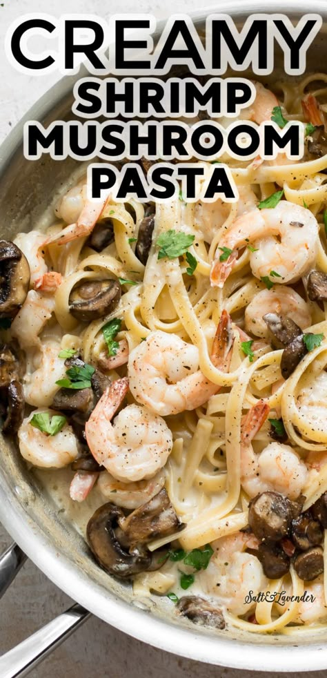 Shrimp Pasta Heavy Cream, Pioneer Woman Garlic Butter Shrimp Penne, Creamy Shrimp And Mushroom Pasta Recipes, Shrimp Asparagus Mushroom Pasta, Shrimp Broccoli Mushroom Pasta, Shrimp Spinach And Mushroom Recipes, Shrimp Scampi With Mushrooms, Bow Tie Pasta With Shrimp, Pasta With Shrimp And Mushrooms