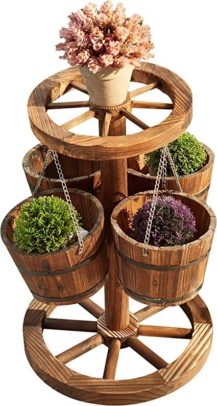 Barrel Garden Planters, Wishing Well Garden, Wagon Planter, Wood Wagon, Garden Wagon, Tiered Planter, Rustic Patio, Wooden Wagon, Rustic Planters