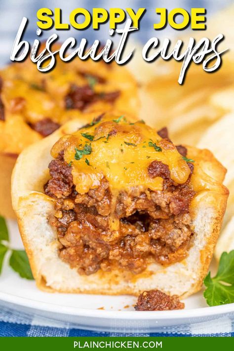 Biscuit Stuffed Recipes, Ground Beef Muffin Tin Recipes, Canned Biscuit Recipes, Dieting Meals, Biscuit Cups Recipes, Meat Muffins, Sloppy Joes Biscuits, Pillsbury Biscuit Recipes, Biscuit Recipes Dinner