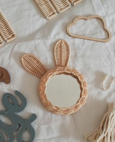 Rabbit Mirror, Boho Baby Nursery, Mini Rabbit, Making Baskets, Rattan Mirror, Baby Baskets, Rattan Basket, Diy Mirror, Boho Nursery