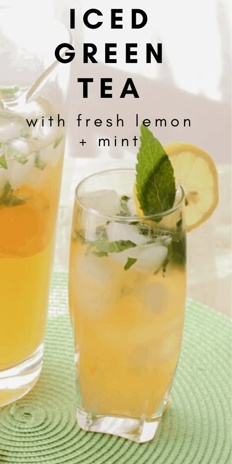 Iced Green Tea Recipe, Cold Green Tea, Healthy Teas Recipes, Iced Tea Recipes Homemade, Green Tea Drinks, Lemon And Mint, Tea Drink Recipes, Green Tea Recipes, Iced Green Tea