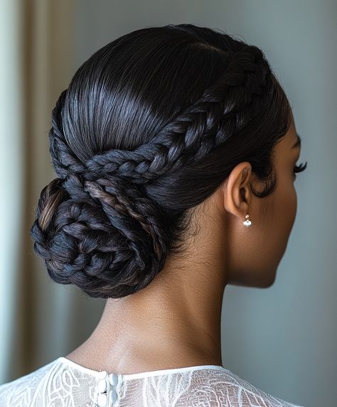 🍂 Wedding Guest Braided Hairstyles Glamorous Braids Updo Hairstyle Bridal Hair Updo Black Women, Wedding Updo Black Women, Hairstyles Glamorous, Bridal Bun Hairstyles, Updo Black Women, Curly Bridal Hair, Braids Updo, Black Wedding Hairstyles, All Face Shapes