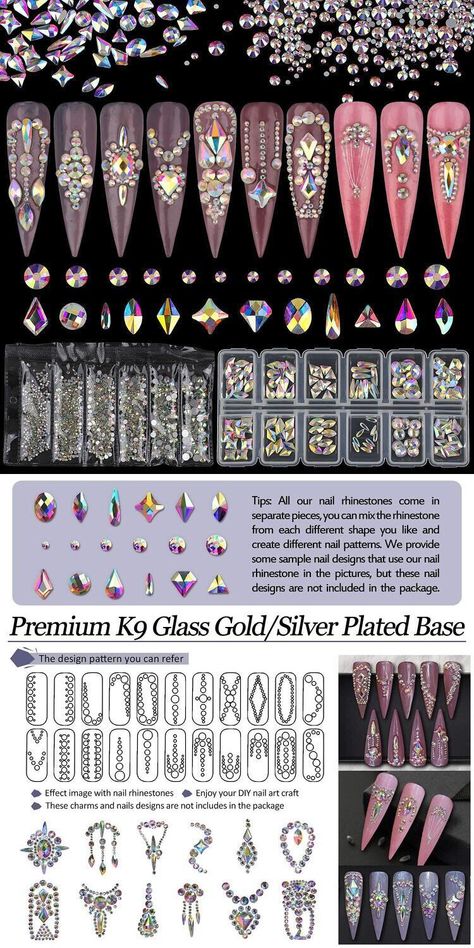 Warmfits AB Crystal Rhinestones Set, 1840pcs Rhinestones Nail Art Set Nail Gems Iridescent Clea Warmfits AB Crystal Rhinestones Set, 1840pcs Rhinestones Nail Art Set Nail Gems Iridescent Clea Nail Art With Stones And Glitter, Nails Inspiration With Stones, Nail Gems Designs Rhinestones, Nails With Circle Rhinestones, Nail Art With Stones Rhinestones, Nail Art Designs With Rhinestones Bling Bling French Tips, Nail Art Designs Gems Rhinestones, Simple Nail Gem Ideas, Acrylic Nail Jewel Designs