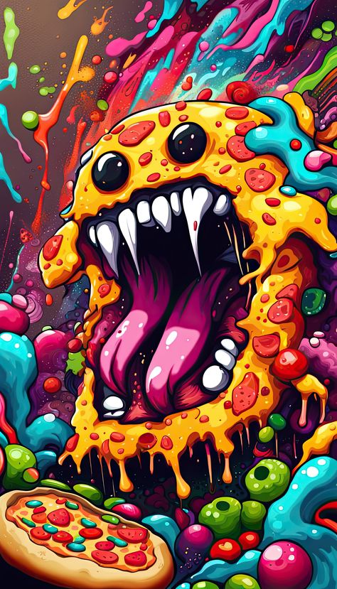 Pizza monster party graffiti Van Exterior, Hiphop Graffiti, Pizza Van, Graffiti Face, Dope Pics, Coloring Stuff, Color Concept, Spooky Art, Graffiti Wallpaper