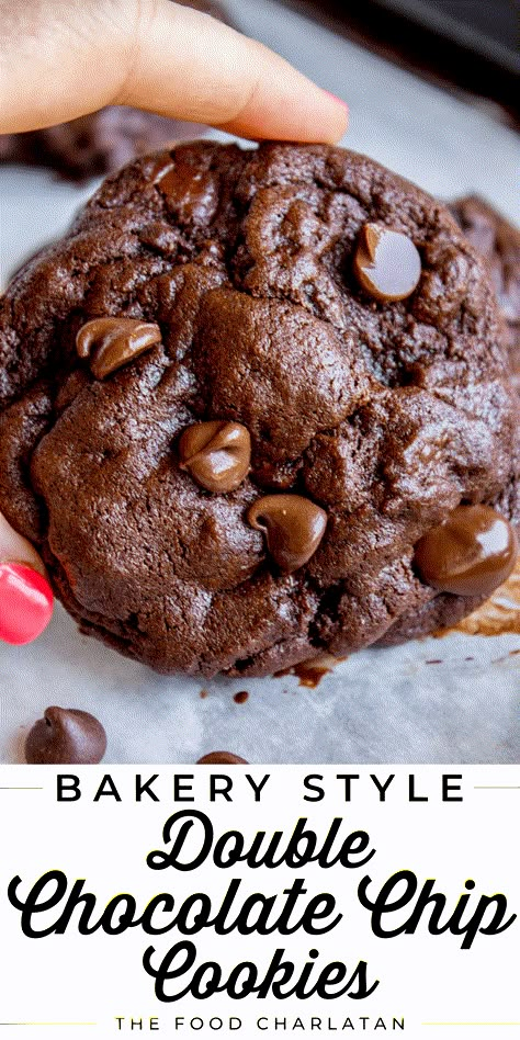 Double Chocolate Cookies Recipe Chocolate Biscuit Recipe, Double Chocolate Chip Cookie Recipe, Bacon Biscuits, Double Chocolate Chip Cookie, Double Chocolate Cookies Recipe, Fudge Chocolate, Bakery Cookies, Chocolate Biscuits, Chocolate Chip Cookies Recipe