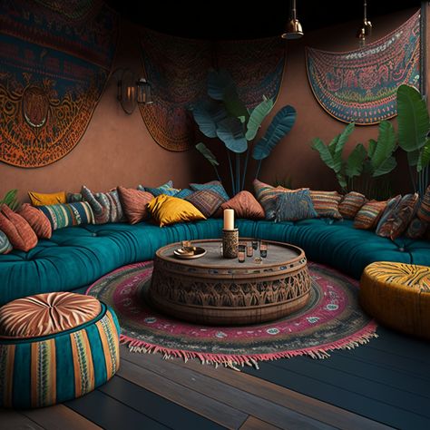 Bohemian Furniture Living Room, Bohemian Couch Pillows, African Style Living Room Inspiration, Colorful African Decor, Boho Couches Living Room, Floor Sofa Living Room Bohemian, Large Sectional Sofa Bohemian, African Style Home, African Home Design