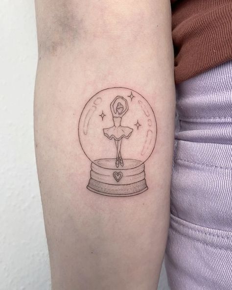 Crystal Ball Tattoo Design, 3inch Tattoo Ideas, Snow Globe Tattoo, Snow White Tattoo, Snowglobe Tattoo, Crystal Ball Tattoo, Snow White Tattoos, Globe Tattoo, Christmas Flash