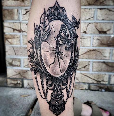 Antique Mirror Tattoo Vintage, Antique Hand Mirror Tattoo, Antique Mirror Tattoo, Victorian Gothic Tattoo Ideas, Vintage Mirror Tattoo, Victorian Style Tattoos, Mirror Tattoo, Antique Tattoo, Mirror Tattoos