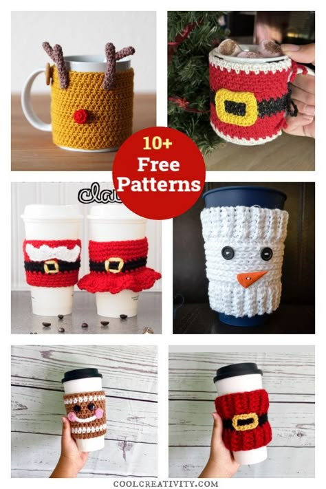 10+ Christmas Mug Cozy Free Crochet Patterns Crochet Christmas Cozy, Free Form Crochet, Coffee Cozy Pattern, Cup Cozy Crochet Pattern, Cup Cozy Pattern, Crochet Mug Cozy, Crochet Coffee Cozy, Crochet Coffee, Cozy Pattern