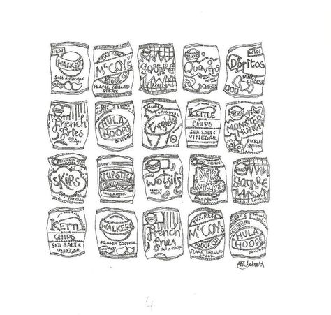 Crisp Packets Illustration. Crisp Packet, Monster Door, Walkers Crisps, Monster Munch, Chip Art, Walkers, Graphic Image, Surface Pattern, Art Lessons