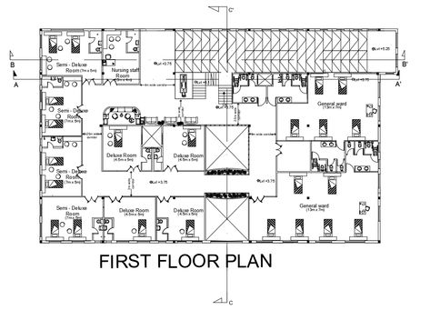 hospital first floor plan AutoCAD drawing that shows admit room floor plan detail dwg file. Download the Autocad file. 100 Bed Hospital Floor Plan, Horror Forest, Hospital Floor Plan, Hospital Plans, Hospital Admit, Room Floor Plan, First Floor Plan, Hospital Health, Hospital Architecture