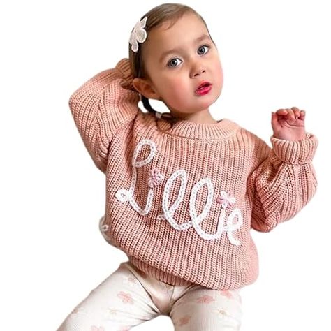 ROSLILY Personalized Baby Name Sweater Custom Hand Embroidered Oversized Jumper Sweaters for Toddlers, Girls, Boys, Kids Christmas Gifts For Toddlers, Baby Name Sweater, Gifts For Toddlers, Name Sweater, Toddler Christmas Gifts, Oversized Jumper, Oversize Fashion, Embroidered Sweater, Custom Sweatshirts