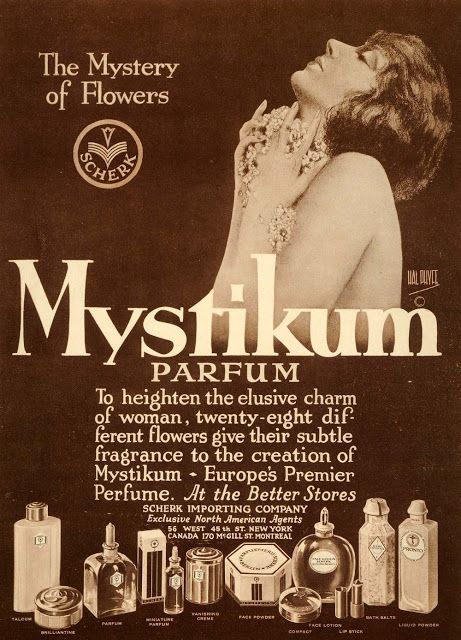 Mystikum perfume, 1926 Vintage Perfume Poster, Perfume Magazine Ad, 1920s Advertisements, Vintage Perfume Ads, 1920s Perfume Ad, Male Gaze, 1970s Perfume Ads, Perfume Adverts, Perfume Ads