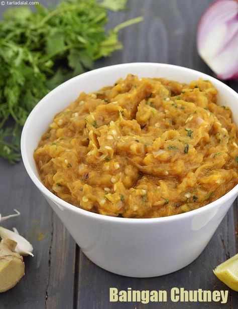 Baingan Chutney, Brinjal Chutney recipe Recipes Using Ginger, Ginger Paste Recipe, Brinjal Recipes, Vegetables Curry, Ginger Paste, Garlic And Ginger, Paste Recipe, Chutney Recipe, Tomato Chutney