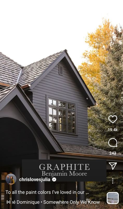 Chocolate Exterior House Colors, Dark Colonial House Exterior, Bm Graphite Exterior, Sherwin Williams Urbane Bronze Exterior, Moody Exterior House Colors, Urbane Bronze Exterior House, Dark Exterior House Colors, Dark Home Exterior, Dark Exterior House