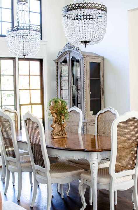 French Chateau Dining Room Reveal: One Room Challenge | Adams and Elm Home Chateau Dining Room, French Provincial Dining Room, Dining Set Makeover, Upcycled Chairs, French Provincial Dining, French Country Dining Room, Dream Dining Room, Dining Room French, Love Well