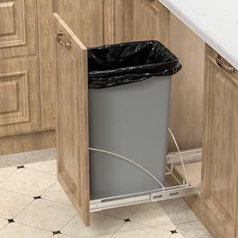 Kitchen Cabinet Trash Pullout, Hidden Trash Can Kitchen, Under Sink Trash, Cabinet Trash Can, Cabinet Trash, Hide Trash Cans, Can Cabinet, Pull Out Trash Cans, Unfinished Cabinets