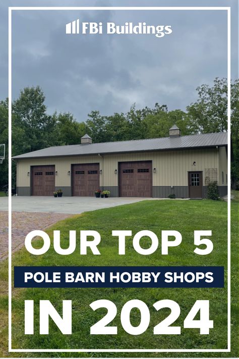 We put together our top five pole barn hobby shop plans. Pole Barn Organization Ideas, 50x60 Shop, Pole Barn Colors Scheme, Barn Ideas Buildings, Pole Barn Colors, Shop Layout Ideas, Hobby Shop Ideas, 30x40 Pole Barn, Barn Shop Ideas