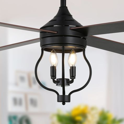 Introducing our Rustic Ceiling Fan with Light, meticulously crafted by our Chief Designer, Kiefer. This fan embodies Kiefer's vision of merging natural aesthetics with modern functionality. This fan features a matte black finish and deep-colored wooden blades, providing a timeless rustic charm to any room. Equipped with 4 E12 bulbs, 6-speed settings and a reversible motor, it ensures optimal comfort and ambiance year-round. The included remote control and built-in timer function offer added conv Ceiling Fan With Light For Kitchen, Vintage Ceiling Fan Living Room, Colonial Ceiling Fan, Modern Black Ceiling Fan With Light, Farmhouse Ceiling Fans With Lights, Trending Ceiling Fans, Farmhouse Fans With Lights, Black Ceiling Fan Living Room, Aesthetic Ceiling Fan