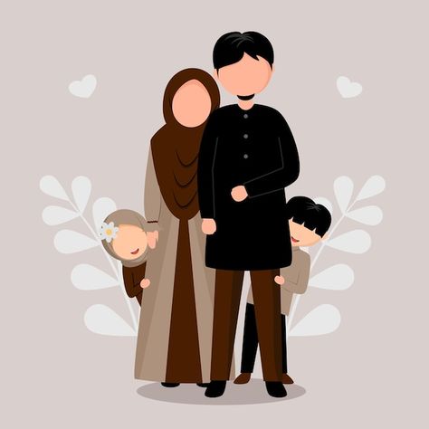 Cute Family Cartoon, Family Picture Cartoon, Wallpaper Family, Family Wallpaper, Family Cute, Muslim Family, Boy Illustration, Islamic Cartoon, Anime Muslim